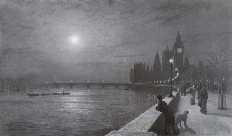 Atkinson Grimshaw Reflections on the Thames Westminster France oil painting art